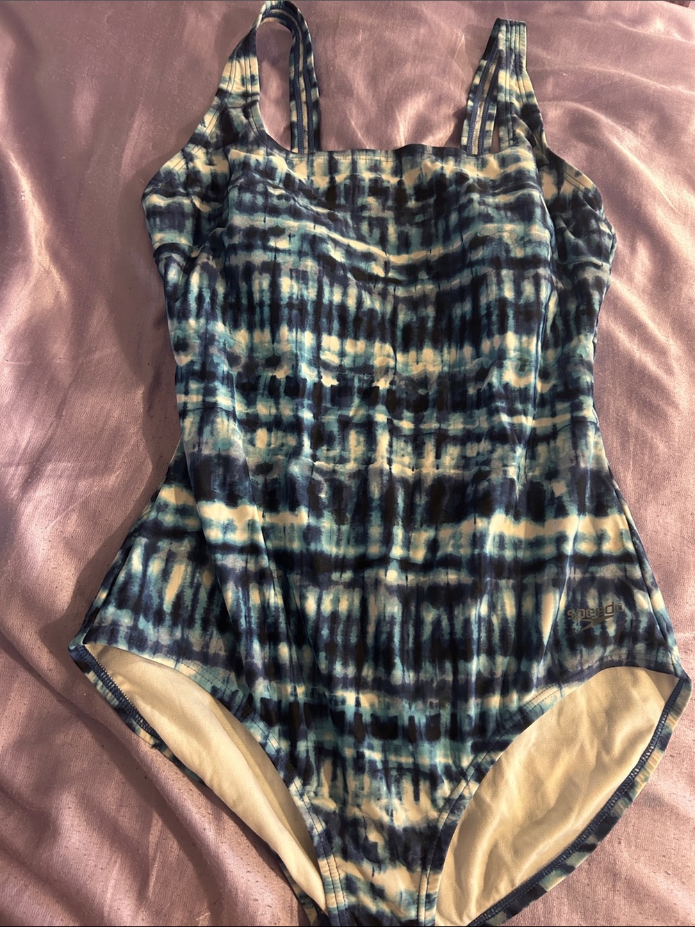Speedo Girls Navy and Cream Tie-Dye One-Piece Swimsuit